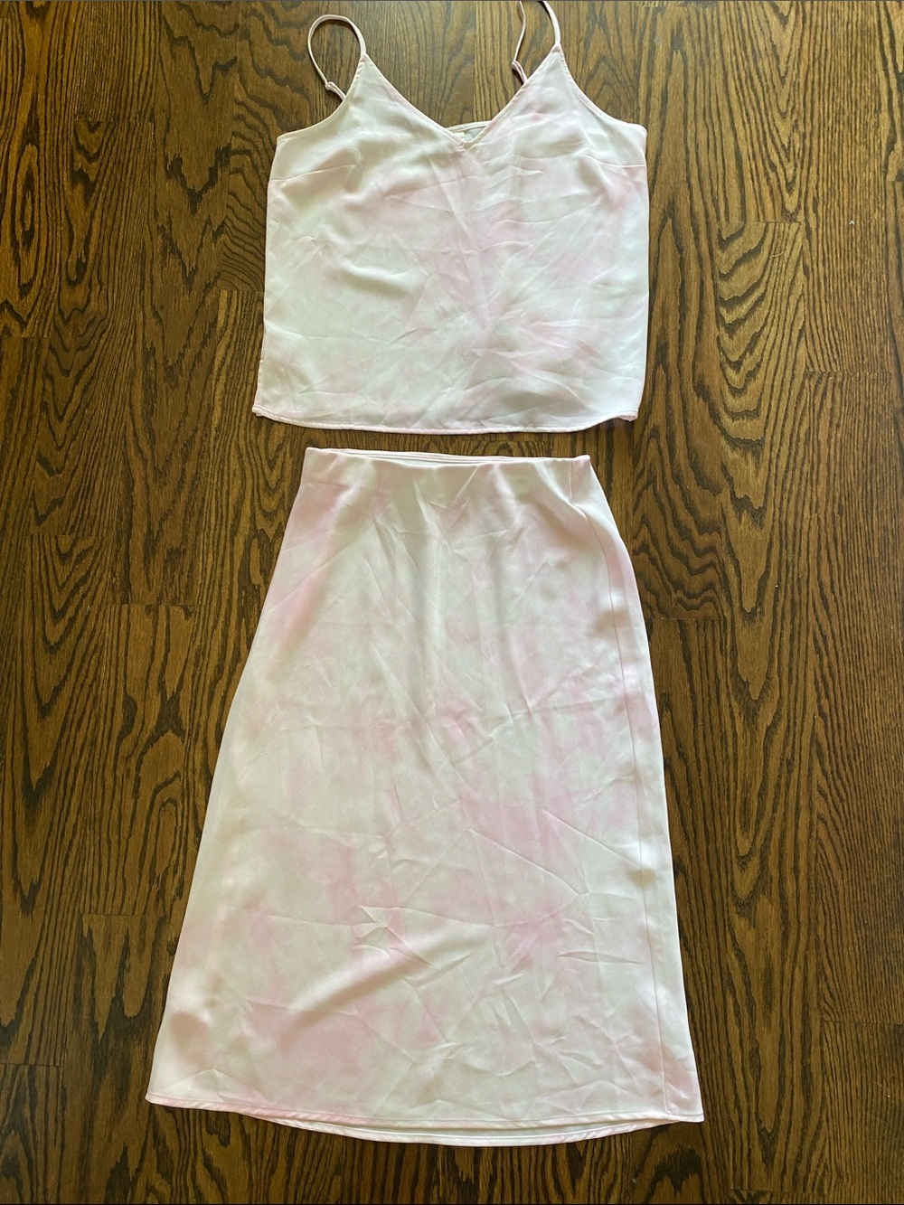a new day Pale Pink Satin Cami and Midi Skirt Set